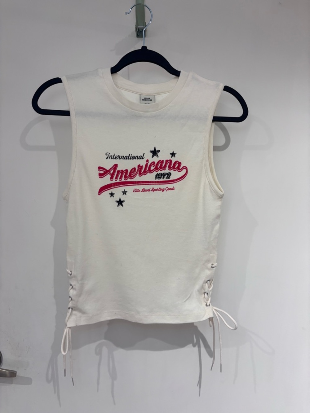 Urban Outfitters Cream Americana Graphic Muscle Tank with Pink and Black Print